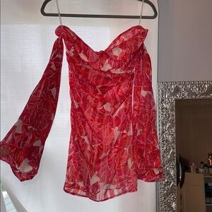 Strapless Red Floral Off-Shoulder Dress